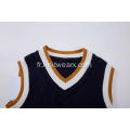 Gilet d'écolier tricoté contrastant avec ourlet à code-barres pour garçon